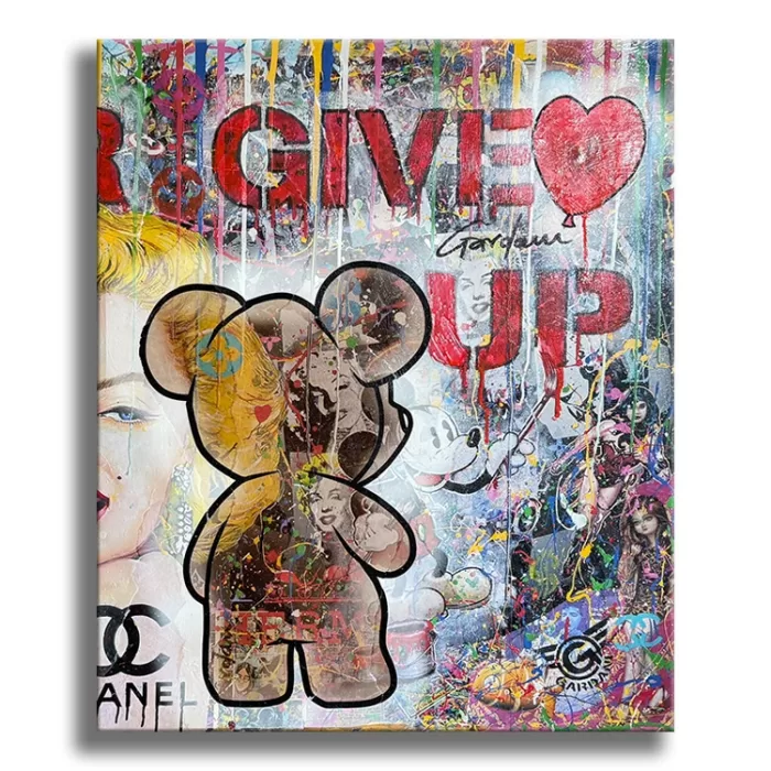 Teddy Bear Never give up - Original Painting on Canvas